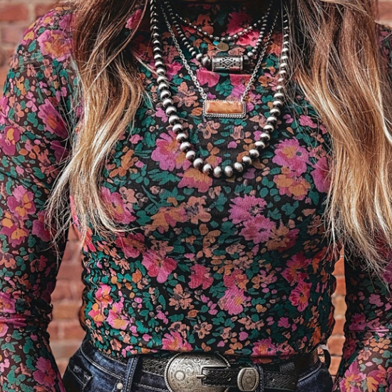 Women's Slim Fit Elegant Floral Print Round Neck Blouse