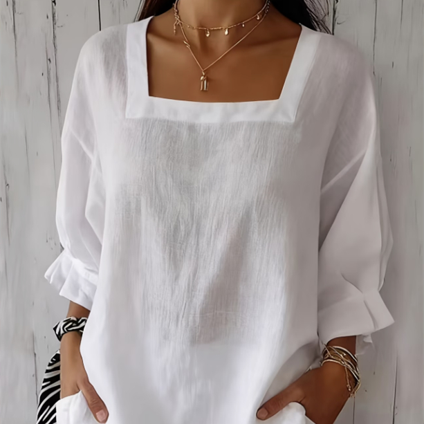 Loose Solid Color Square Neck Half-sleeve Pullover