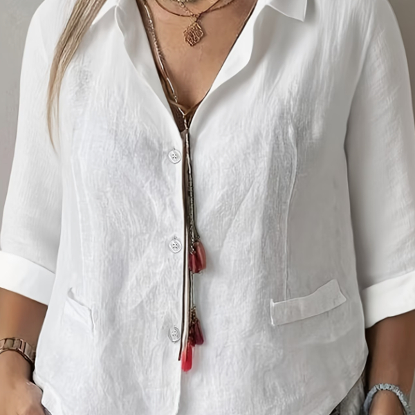 Loose-Fitting Solid Color Short-Sleeve Shirt With An Open Collar