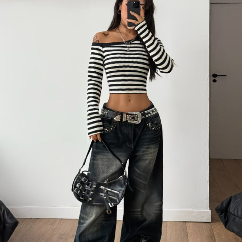 Womens Striped Long-Sleeve T-Shirt