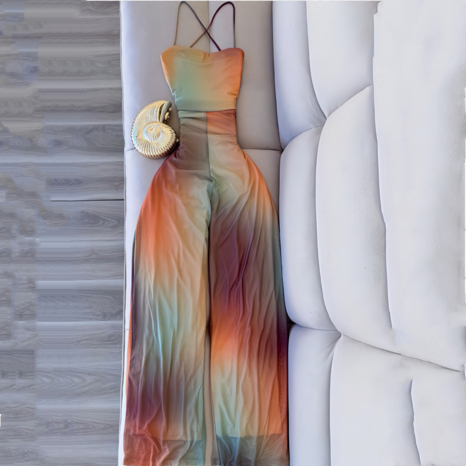 Off-the-shoulder Back-tie Open-back Ombre Womens Jumpsuit