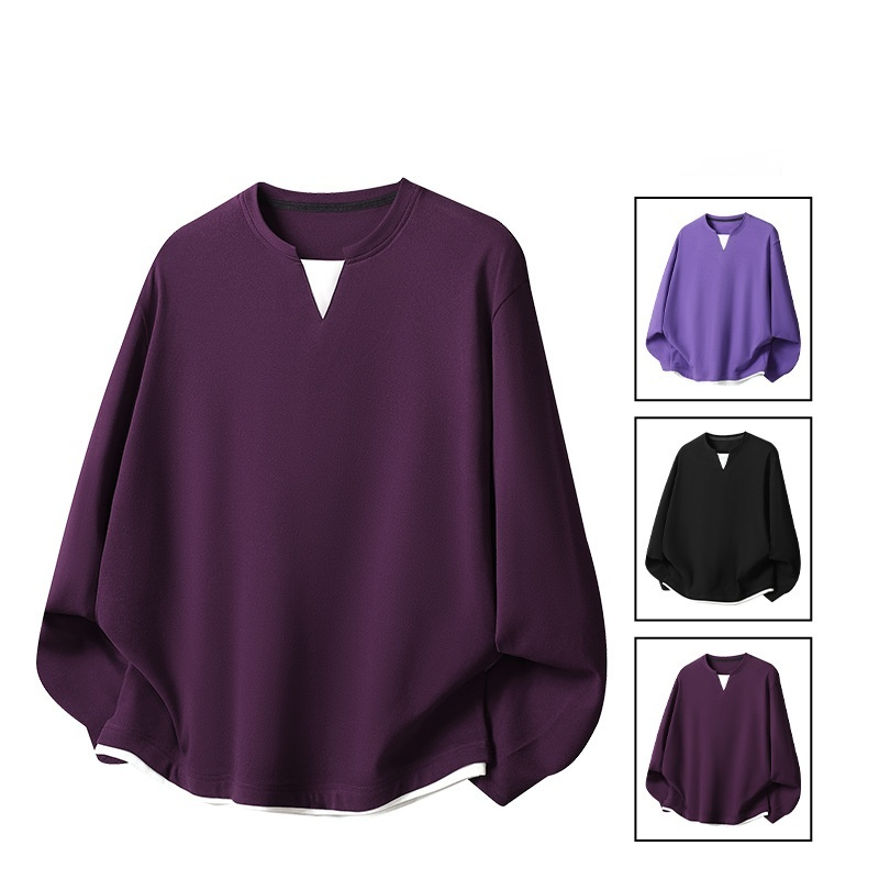 Mens Plus-Size Casual Long-Sleeve Mock Two-Piece Top