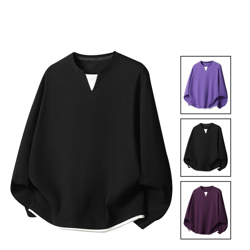 Mens Plus-Size Casual Long-Sleeve Mock Two-Piece Top