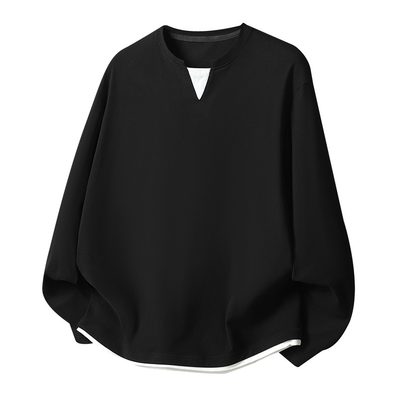 Mens Plus-Size Casual Long-Sleeve Mock Two-Piece Top