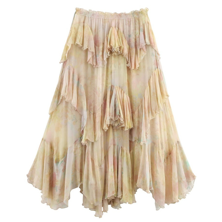 Womens Printed Layered-Design Long Skirt