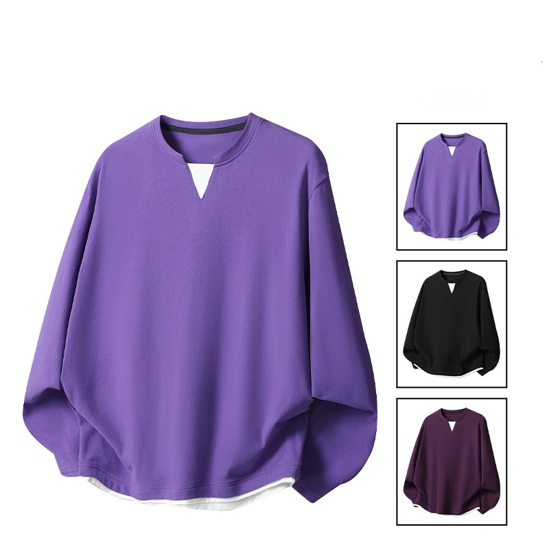 Mens Plus-Size Casual Long-Sleeve Mock Two-Piece Top