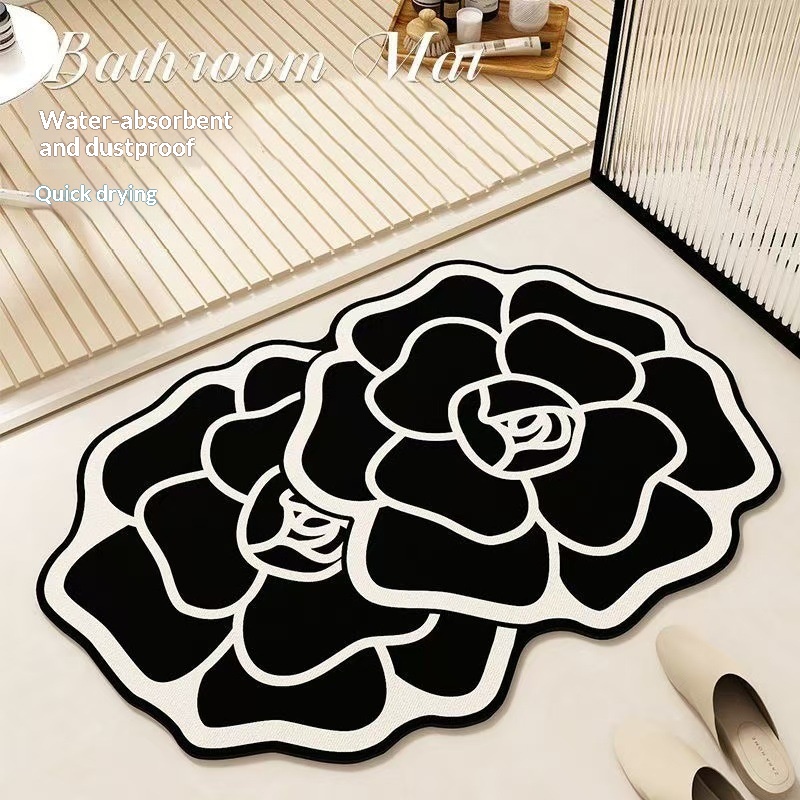 Light-luxury Diatomaceous Earth Water-absorbent And Stain-resistant Floral Bathroom Floor Mat
