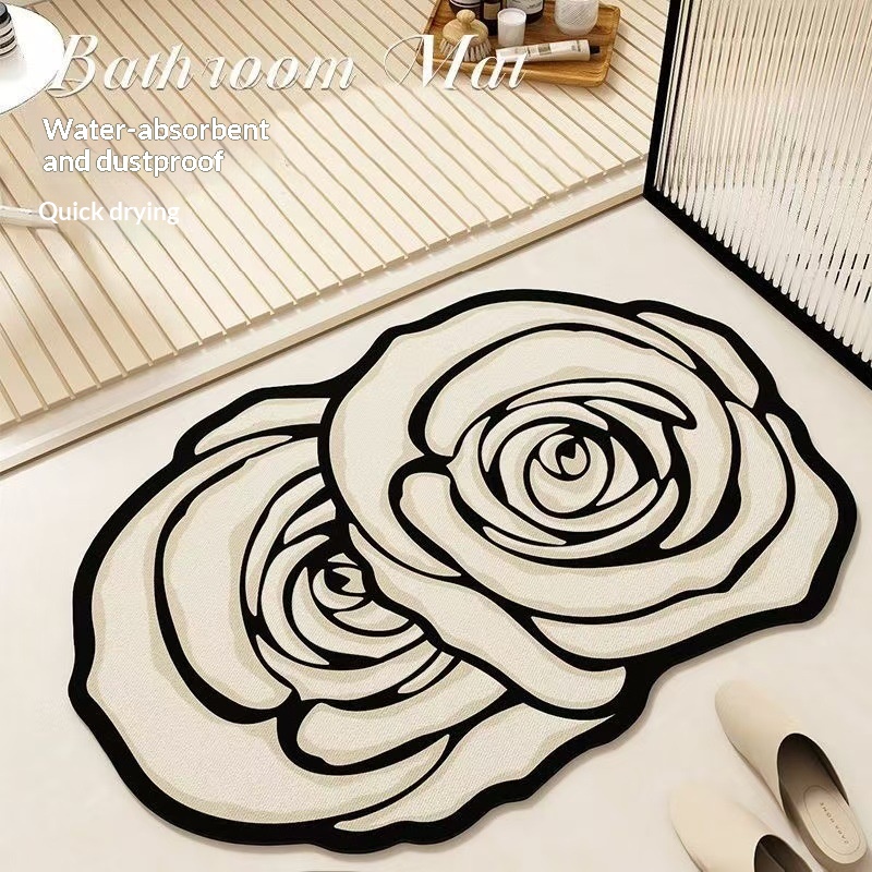 Light-luxury Diatomaceous Earth Water-absorbent And Stain-resistant Floral Bathroom Floor Mat