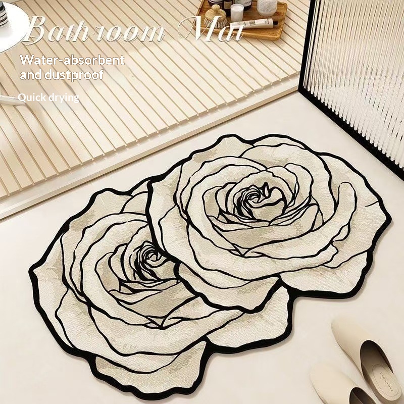 Light-luxury Diatomaceous Earth Water-absorbent And Stain-resistant Floral Bathroom Floor Mat