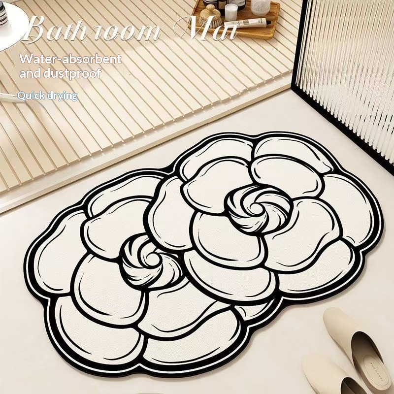 Light-luxury Diatomaceous Earth Water-absorbent And Stain-resistant Floral Bathroom Floor Mat
