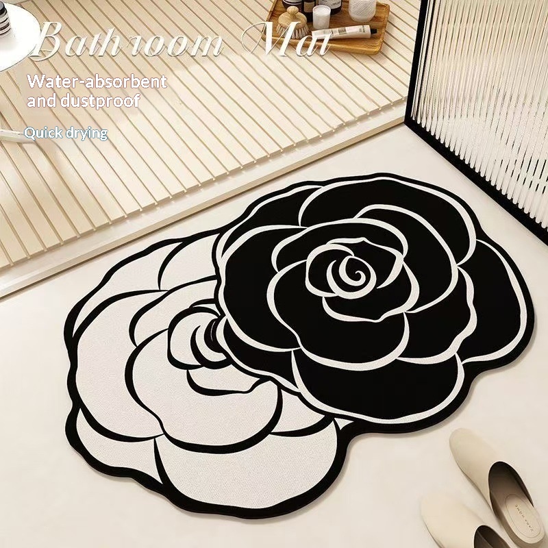 Light-luxury Diatomaceous Earth Water-absorbent And Stain-resistant Floral Bathroom Floor Mat