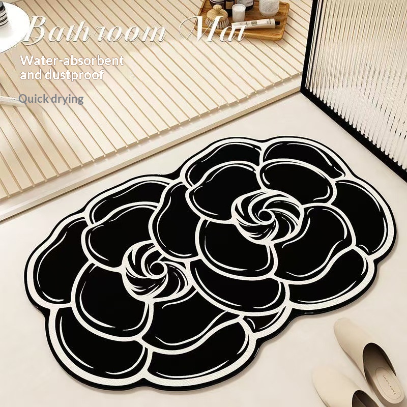 Light-luxury Diatomaceous Earth Water-absorbent And Stain-resistant Floral Bathroom Floor Mat