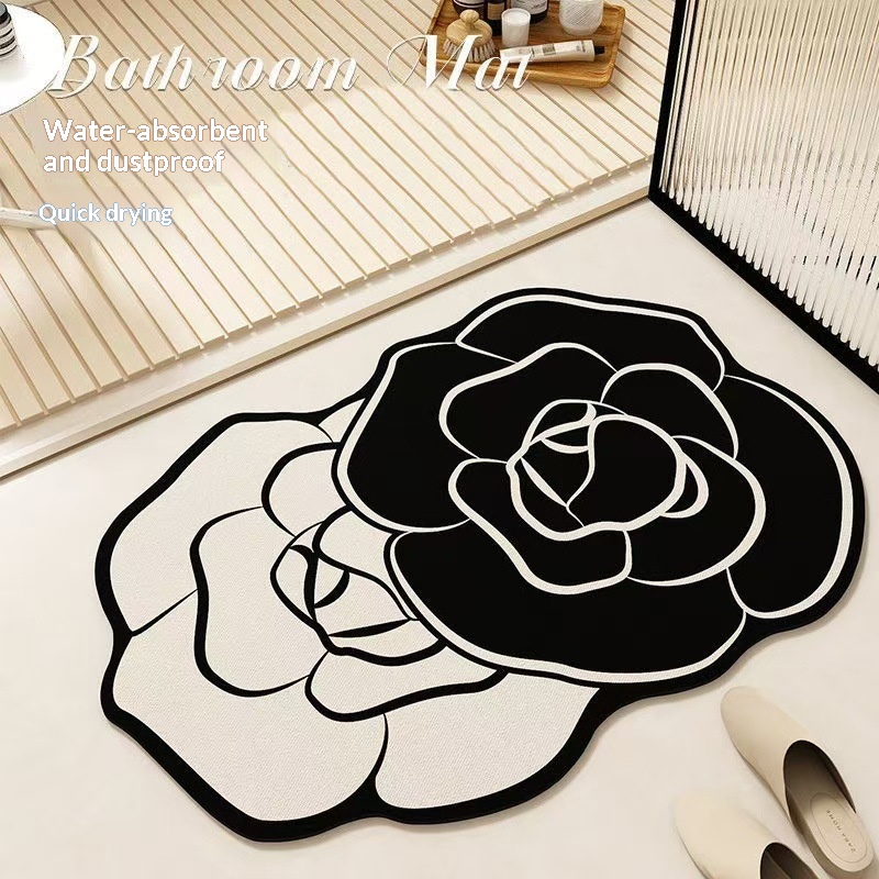 Light-luxury Diatomaceous Earth Water-absorbent And Stain-resistant Floral Bathroom Floor Mat