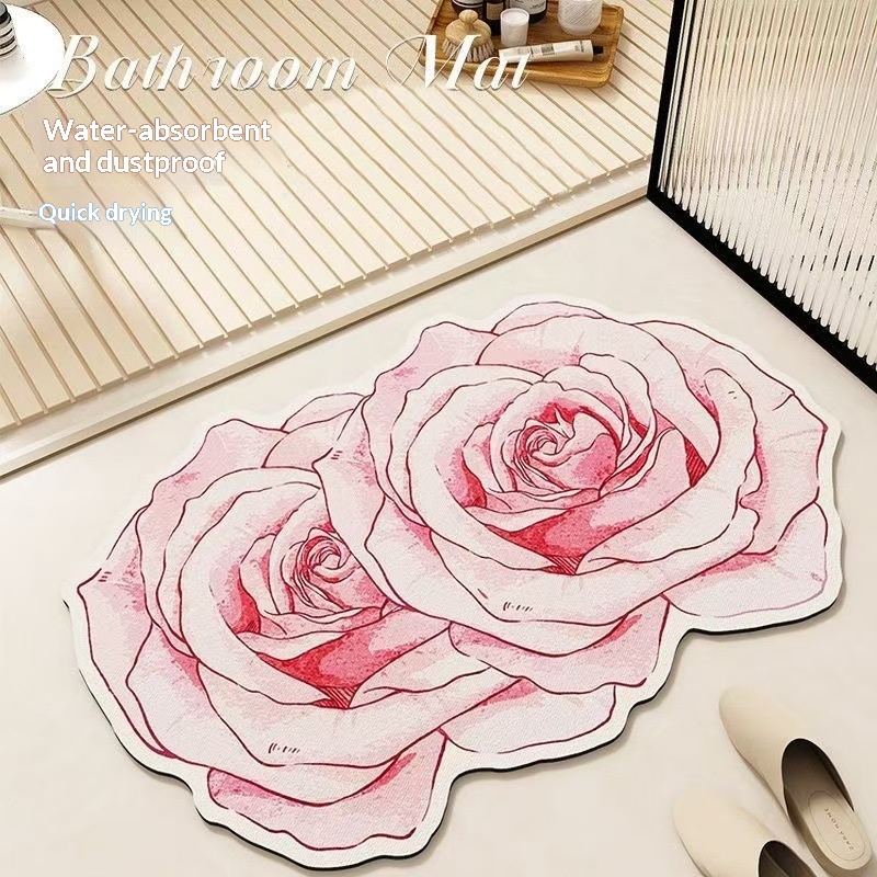 Light-luxury Diatomaceous Earth Water-absorbent And Stain-resistant Floral Bathroom Floor Mat