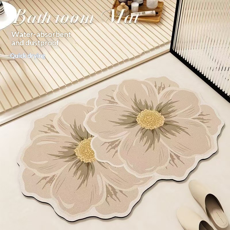 Light-luxury Diatomaceous Earth Water-absorbent And Stain-resistant Floral Bathroom Floor Mat
