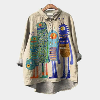 Women’s Relaxed Fit Printed Lapel Casual Shirt