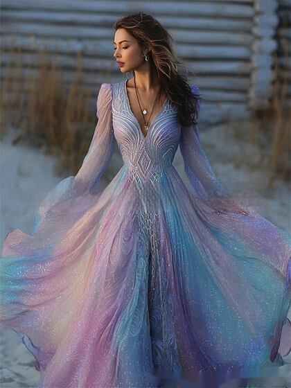 Womens Retro Bohemian Rose-Embroidered Loose Linen Maxi Dress