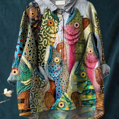 Women's Loose Printed Crew Neck Top