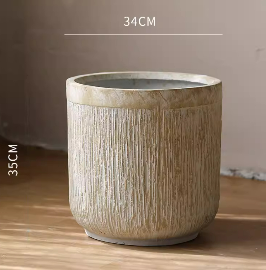 Vintage Distressed Round Magnesium Clay Flower Pot With Large Opening