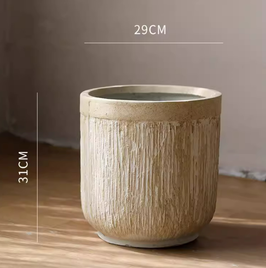 Vintage Distressed Round Magnesium Clay Flower Pot With Large Opening