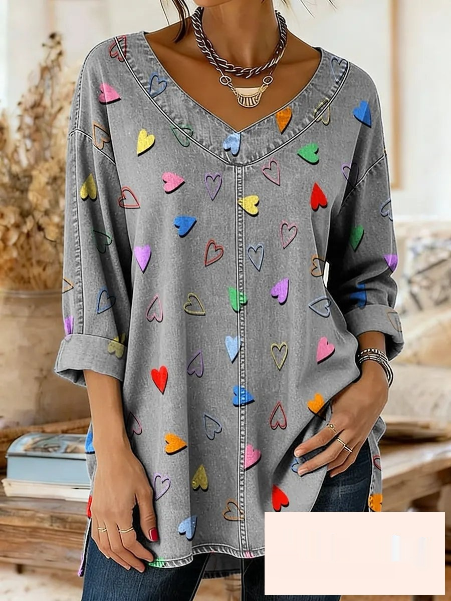 Retro Botanical Print Relaxed-fit Long-sleeve Casual Top