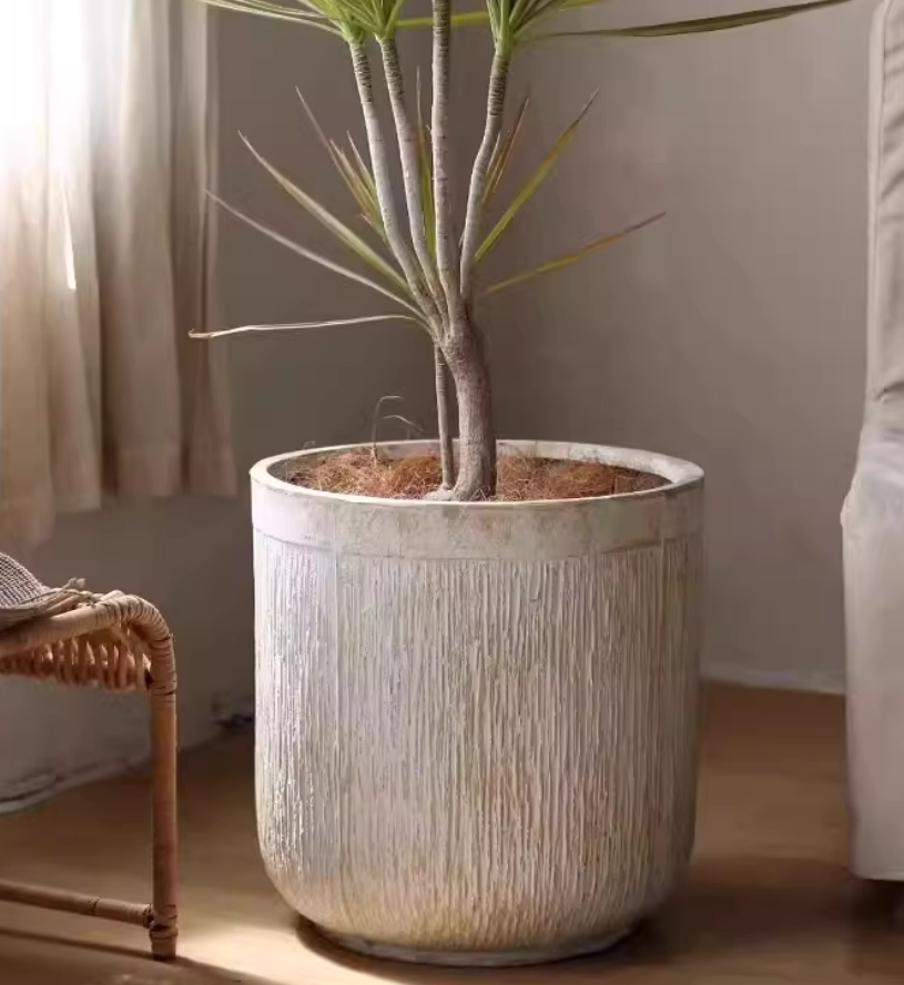 Vintage Distressed Round Magnesium Clay Flower Pot With Large Opening