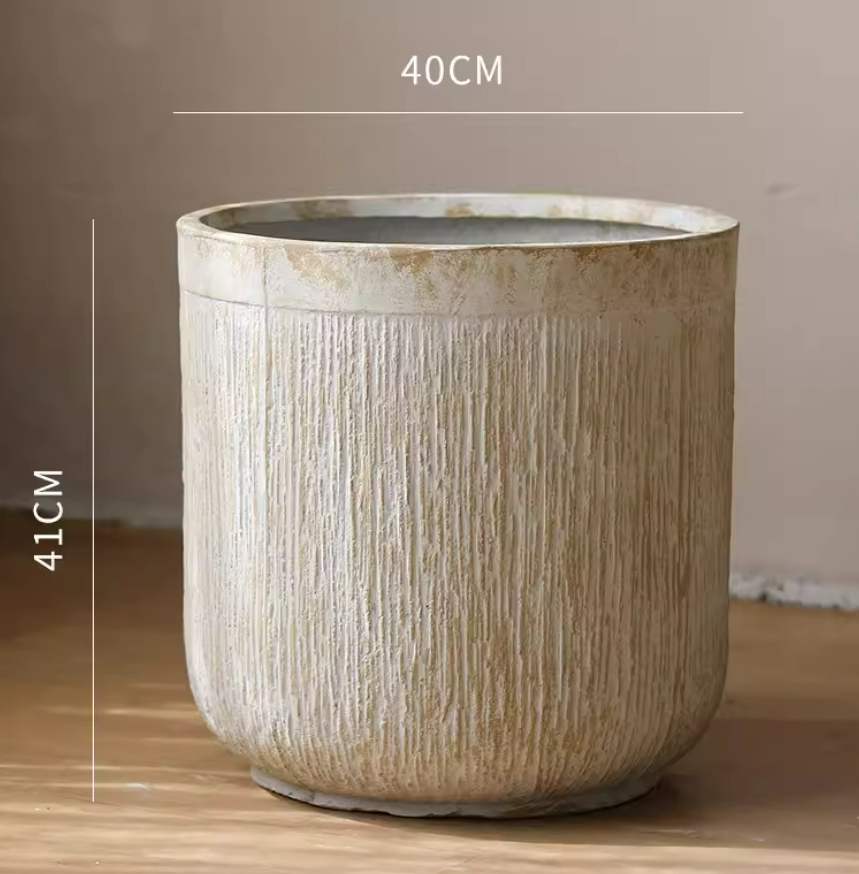 Vintage Distressed Round Magnesium Clay Flower Pot With Large Opening