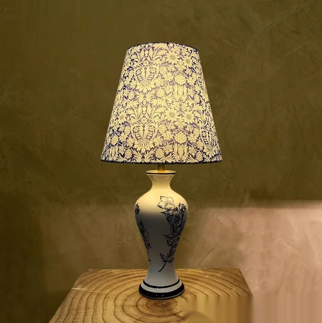 Blue And White Fabric Desk Lamp  Liberti Fabric Creative Atmosphere