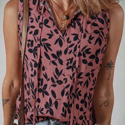 Womens Versatile Casual Printed Top With Ties