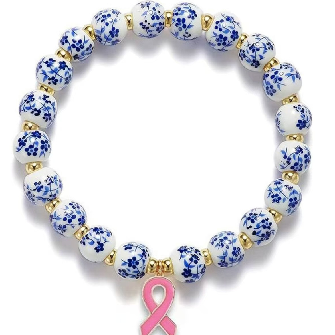 Womens Porcelain Floral Blue-and-White Ceramic Bracelet