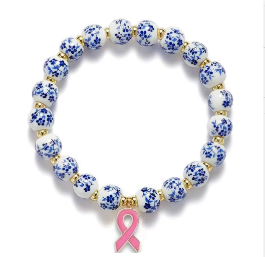 Womens Porcelain Floral Blue-and-White Ceramic Bracelet