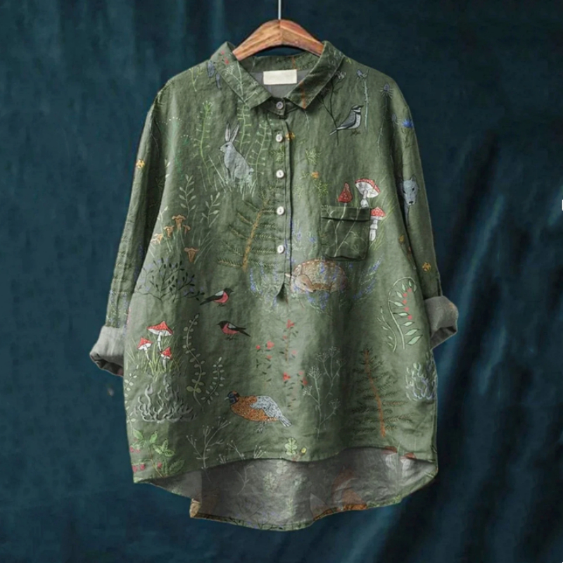 Womens Floral-Print Long-Sleeve Pullover Shirt