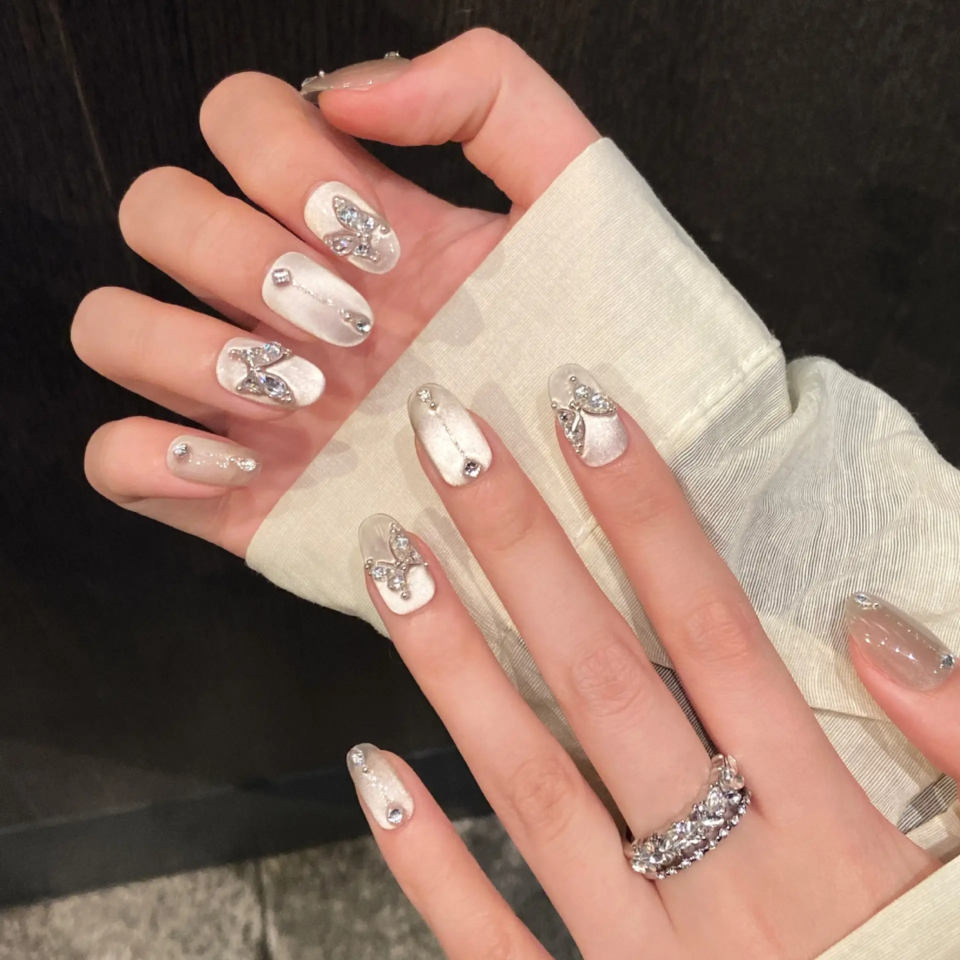 White Moonlight Flashing Purely Handmade Wearable Nails