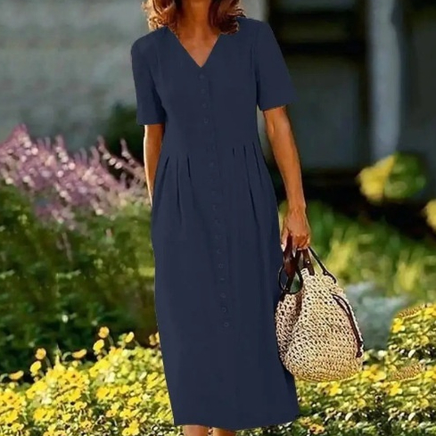 V-neck Shirt Dress With Short Sleeves For Women