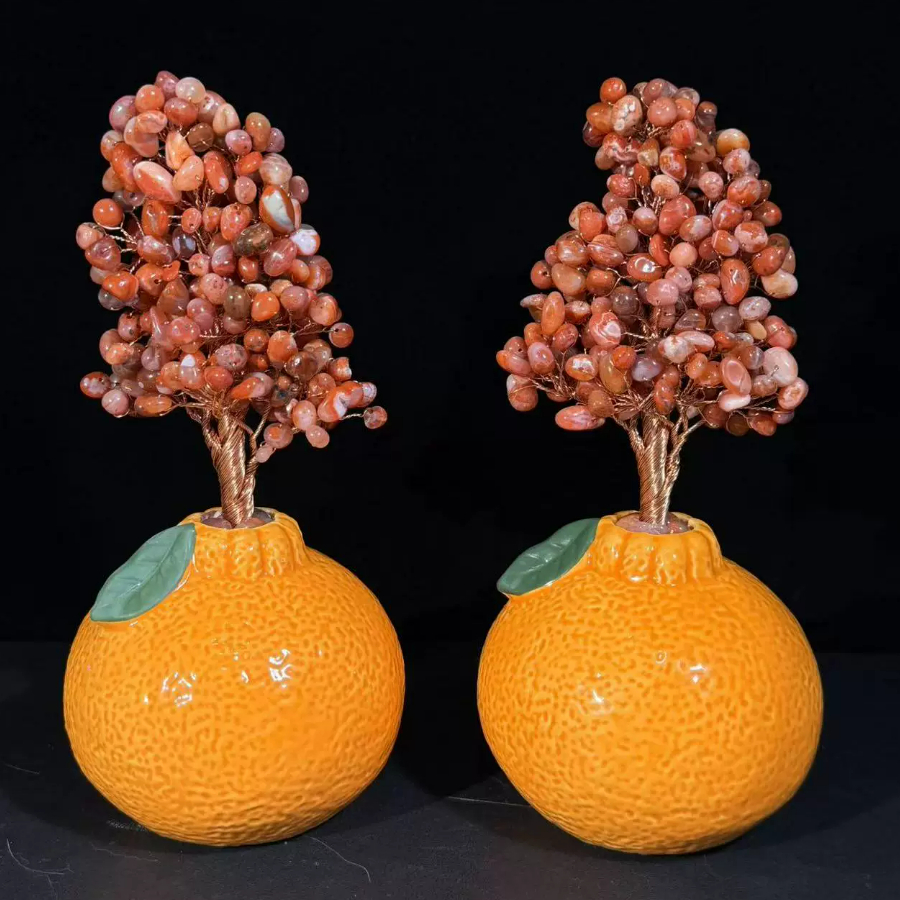 Semi-precious Stone Orange Ceramic Vase For Office And Living Room Decoration