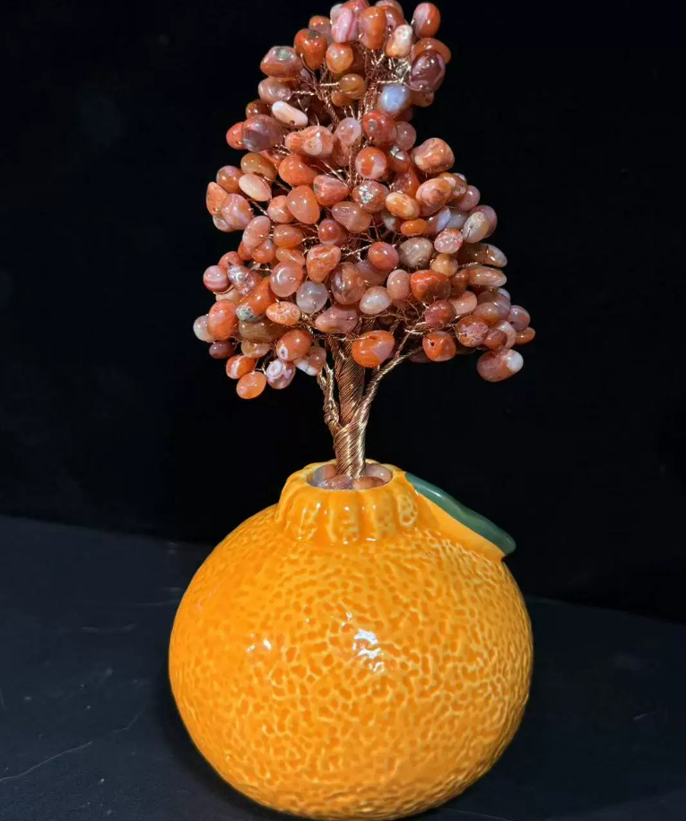 Semi-precious Stone Orange Ceramic Vase For Office And Living Room Decoration