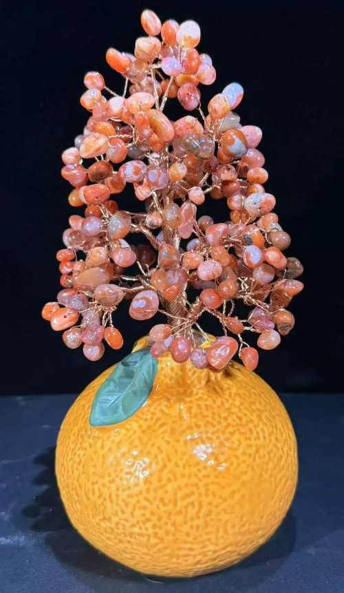 Semi-precious Stone Orange Ceramic Vase For Office And Living Room Decoration