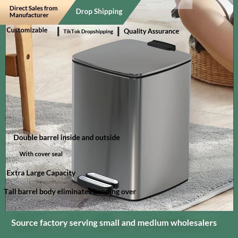 Stainless Steel Large-Capacity Household Trash Can With Lid
