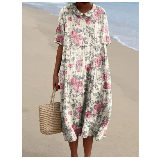 Womens Fashionable Digital-Print Shirt Dress