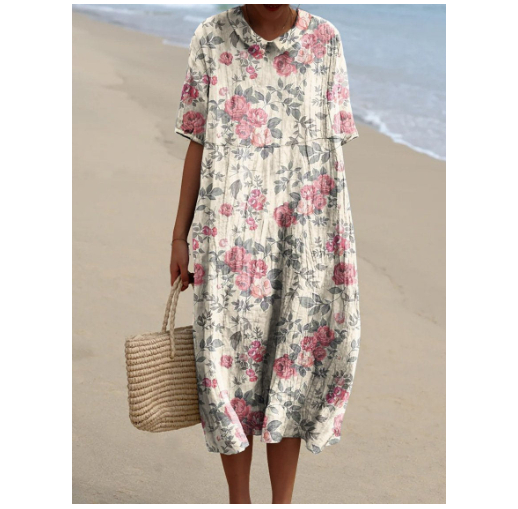 Womens Fashionable Digital-Print Shirt Dress