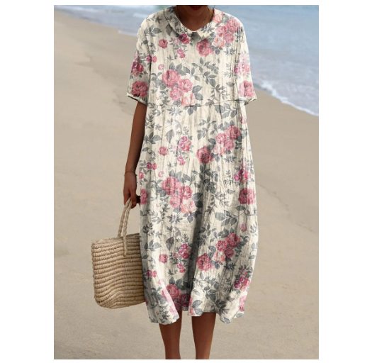 Womens Fashionable Digital-Print Shirt Dress