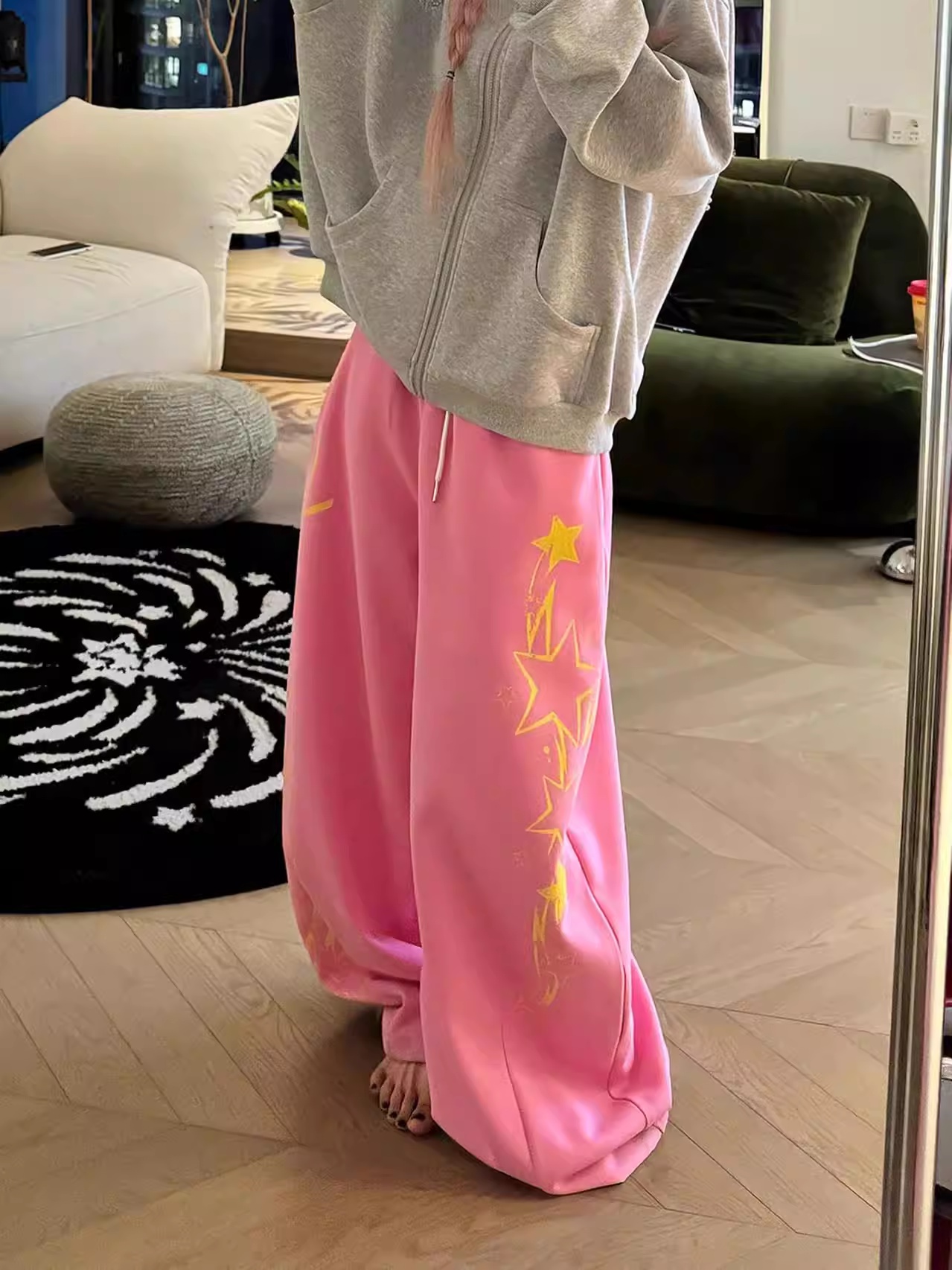 Retro Print Letter Drawstring Casual Pants For Women