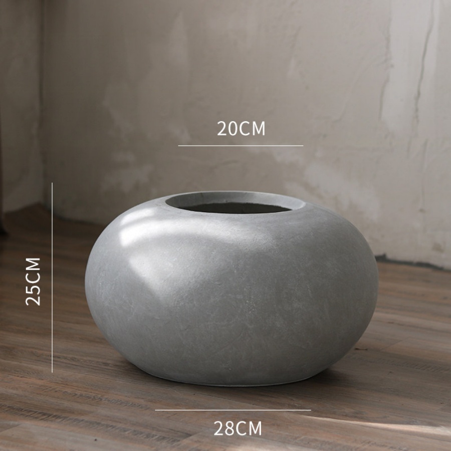 Round Magnesium Clay Flower Pot With Bamboo And Green Plant Decoration