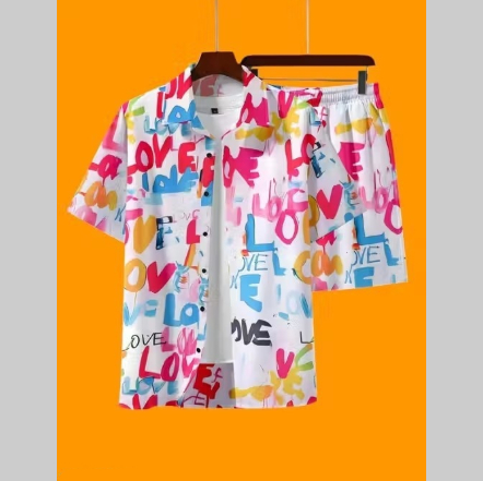 Mens Casual Loose 3D Printed Top And Pants Set