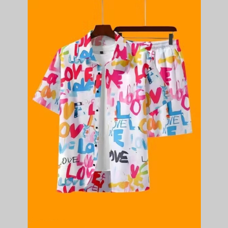 Mens Casual Loose 3D Printed Top And Pants Set