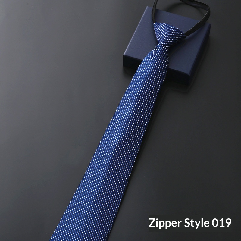 Mens Business Formal Zipper Tie With Blue Stripes