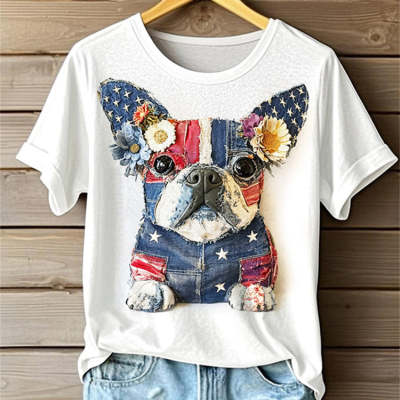 Womens Fashion Short-Sleeve Top With 3D Digital Print
