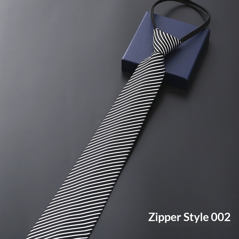 Mens Business Formal Zipper Tie With Blue Stripes