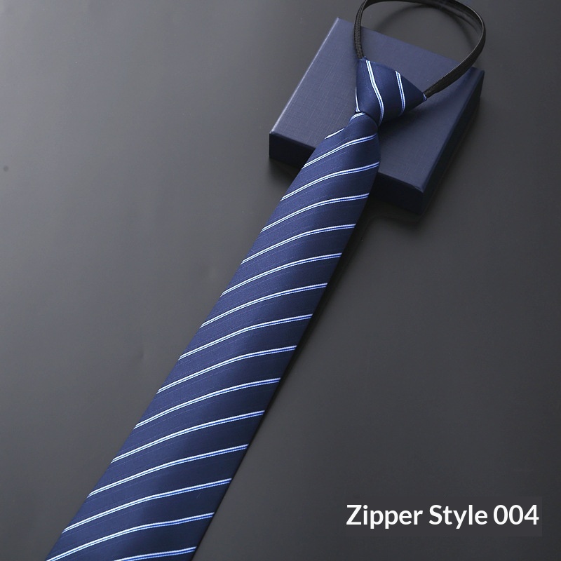 Mens Business Formal Zipper Tie With Blue Stripes