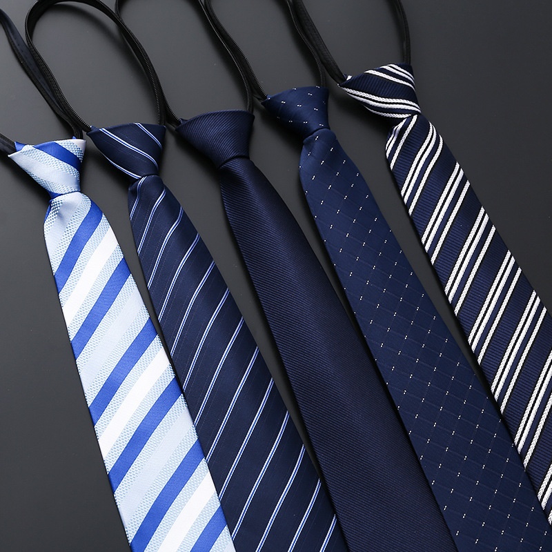 Mens Business Formal Zipper Tie With Blue Stripes